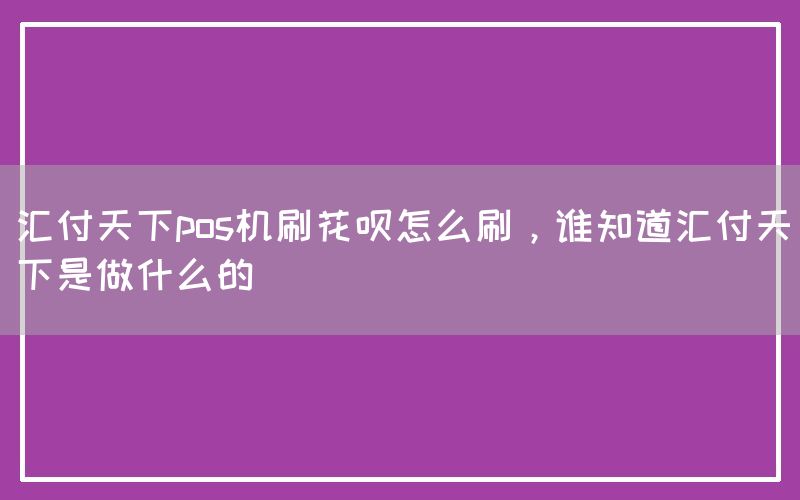 汇付天下pos机刷花呗怎么刷，谁知道汇付天下是做什么的