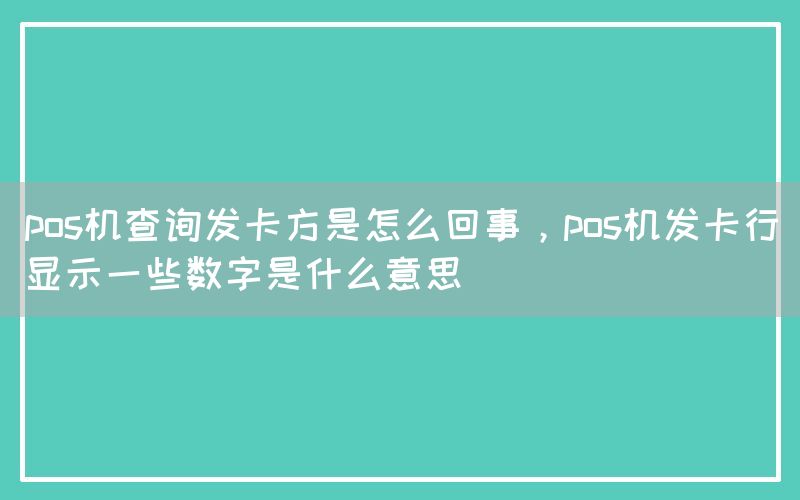 pos机查询发卡方是怎么回事，pos机发卡行显示一些数字是什么意思