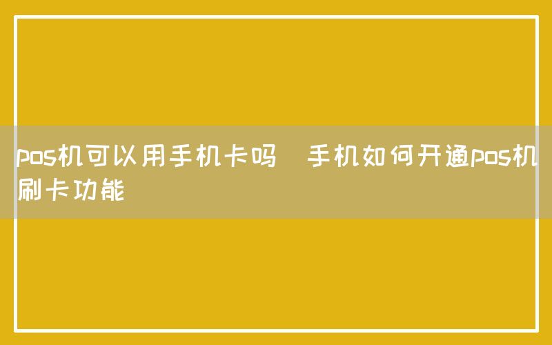 pos机可以用手机卡吗(手机如何开通pos机刷卡功能)