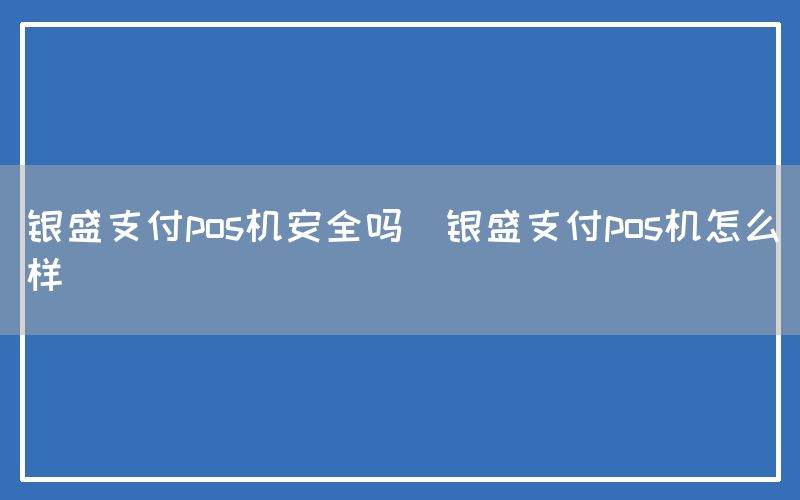 银盛支付pos机安全吗(银盛支付pos机怎么样)