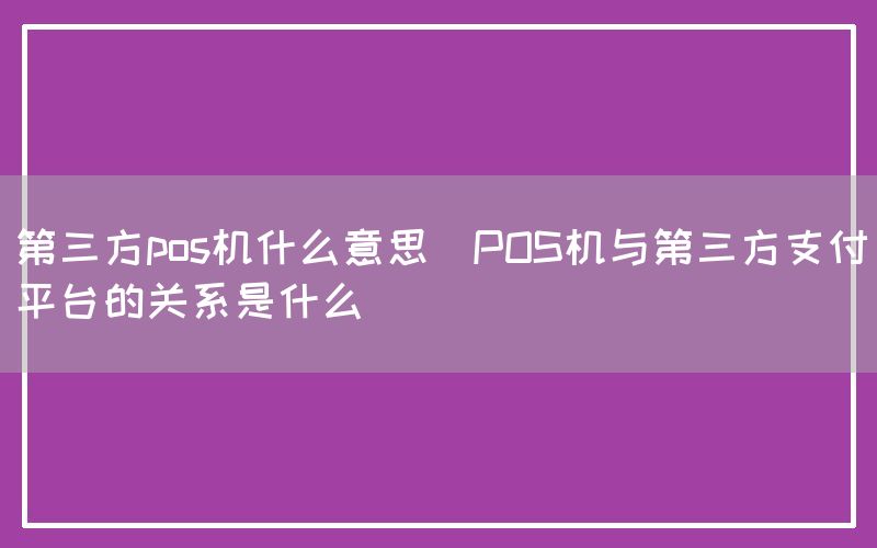 第三方pos机什么意思(POS机与第三方支付平台的关系是什么)(图1)