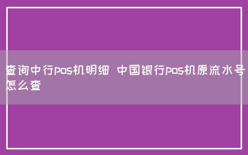 查询中行pos机明细 中国银行pos机原流水号怎么查