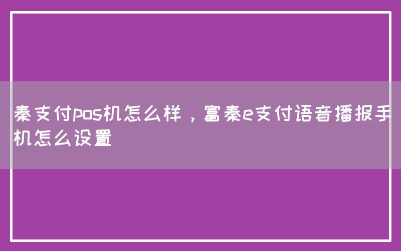 秦支付pos机怎么样，富秦e支付语音播报手机怎么设置