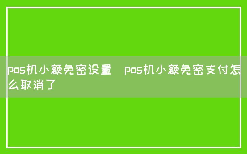 pos机小额免密设置(pos机小额免密支付怎么取消了)