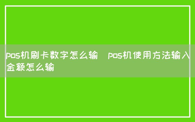 pos机刷卡数字怎么输(pos机使用方法输入金额怎么输)