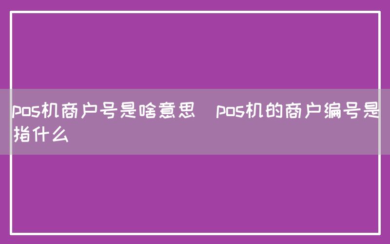 pos机商户号是啥意思(pos机的商户编号是指什么)