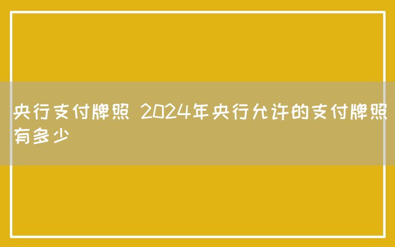 央行支付牌照 2024年央行允许的支付牌照有多少