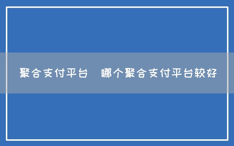 聚合支付平台(哪个聚合支付平台较好)