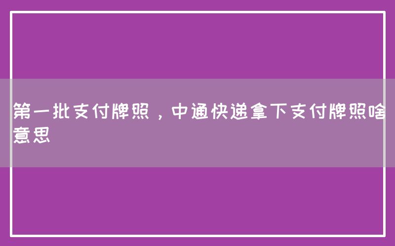 第一批支付牌照，中通快递拿下支付牌照啥意思