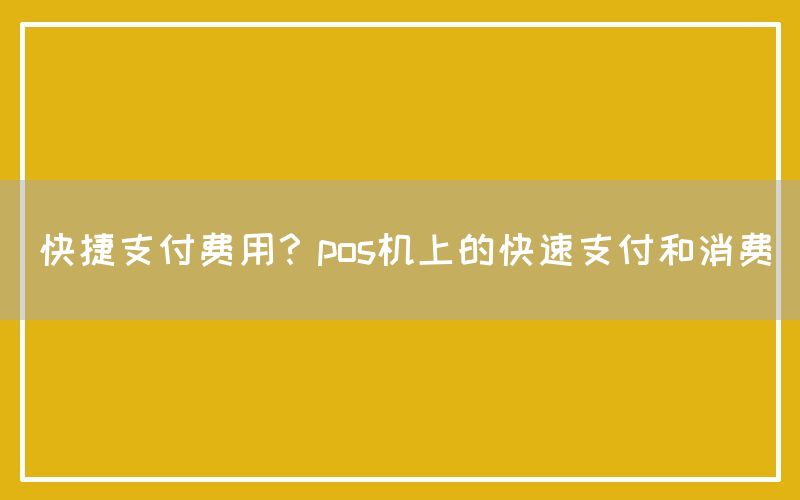 快捷支付费用？pos机上的快速支付和消费