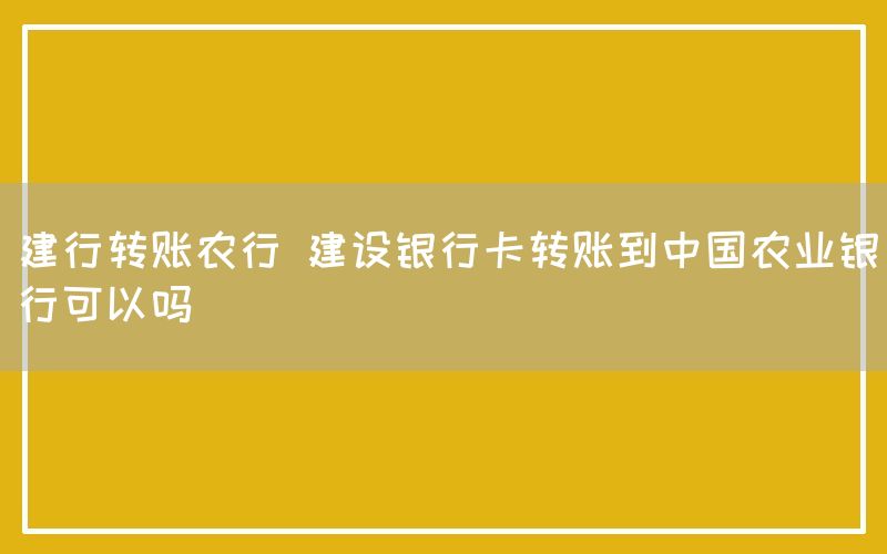 建行转账农行 建设银行卡转账到中国农业银行可以吗