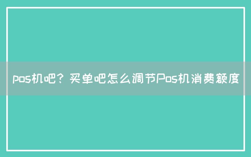 pos机吧？买单吧怎么调节Pos机消费额度(图1)