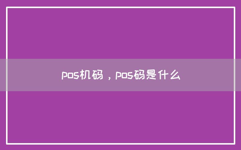 pos机码，pos码是什么