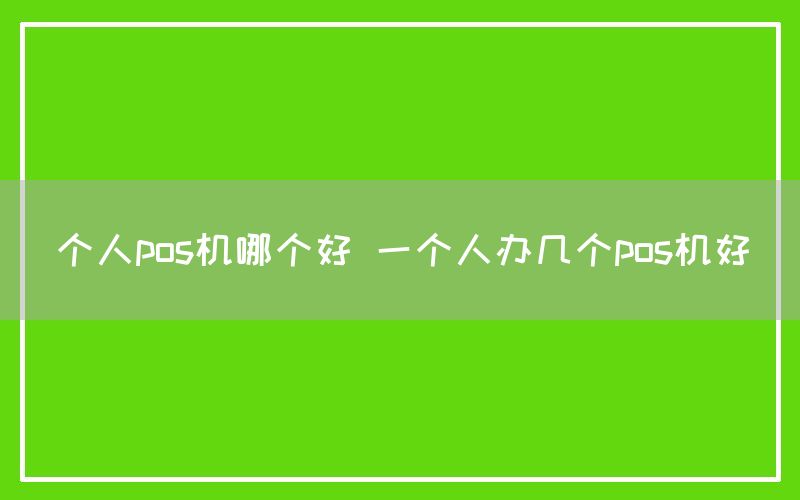 个人pos机哪个好 一个人办几个pos机好