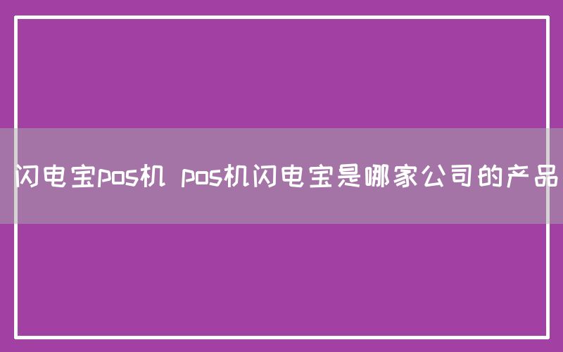 闪电宝pos机 pos机闪电宝是哪家公司的产品